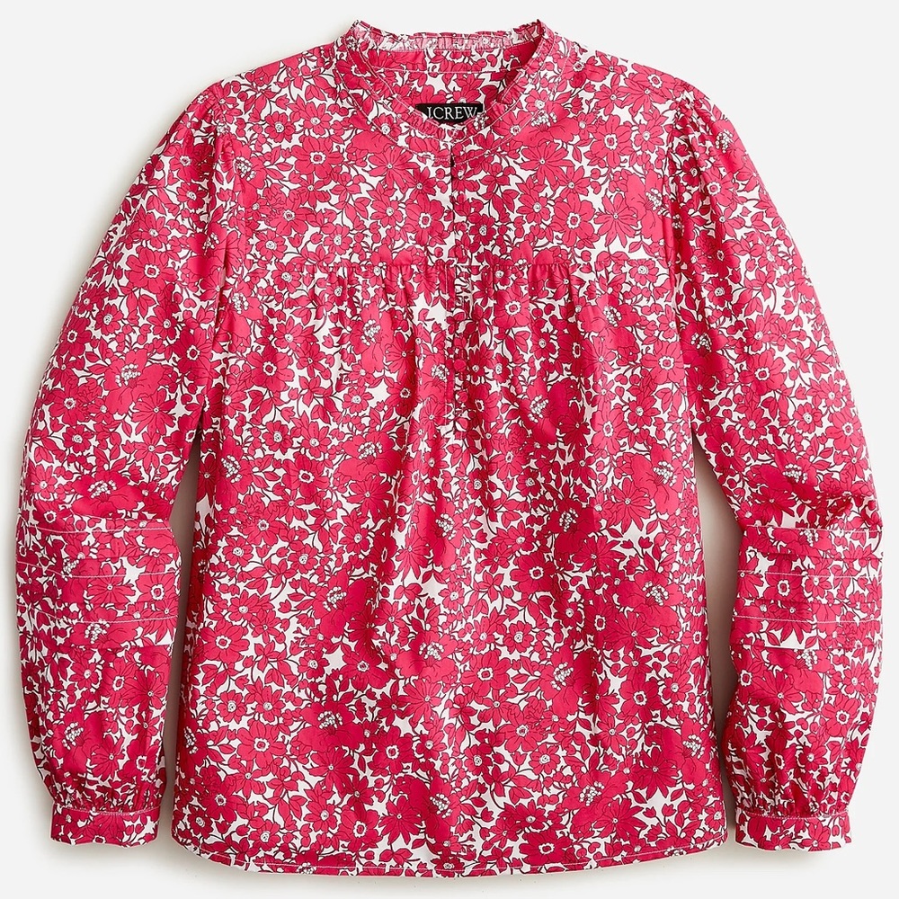 Button-front Ruffle-neck Popover In Blushing Meadow, Size L